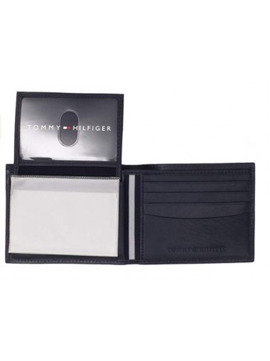 Tommy Hilfiger Men's Leather Cambridge Passcase Wallet with Removable Card Holder- Black